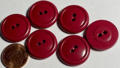 Set of 6 Vintage NOS Glossy Dark Red Plastic Sew-thru Buttons 7/8" 22.5mm 14804 - Image 1 of 2