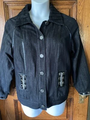 CHAQUETA VAQUERA LAURA ASHLEY MUJER Negra Brillante y Cuentas Denim CHAQUETA, Talla Grande 1X Foto 1 de 4