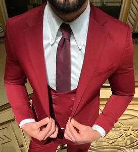 DESIGNER BUSINESS BORDEAUX ROT HERRENANZUG SAKKO HOSE WESTE TAILLIERT SLIM FIT - Bild 1 von 7