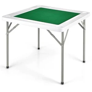 4-Player Mahjong Game Table, Foldable Mahjong Table with Iron Frame, Cup Holder - Picture 1 of 9