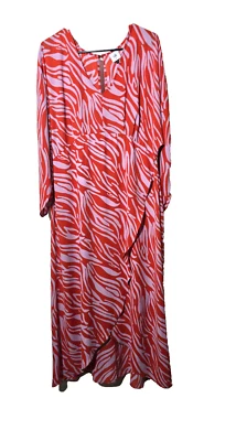 Maxi Vestido Cabi Saunter Kimono Talla M Alto Bajo Cebra Naranja Púrpura 5795 Imitación Envoltura Foto 1 de 4