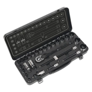Enchufe Set 28pc 1.3cmSq Drive 6pt Walldrive Métrico Black Series - Sealey - Imagen 1 de 1