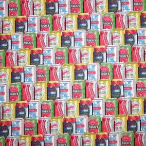 Food Fabric - Octoberfest Beer Can Stripe - Kanvas Benartex YARD - Picture 1 of 1