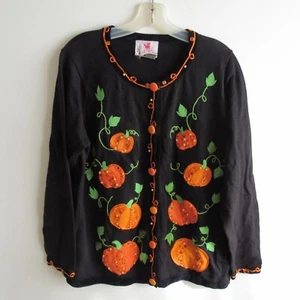 Quacker Factory Halloween /Fall Cardigan Sweater SZ Med Pumpkin - Picture 1 of 5