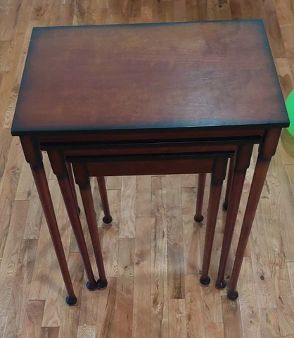 Vintage Bombay Mahogany 3 Rectangular Nesting Tables Cover
