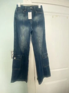 Cider High Waist Cargo Carpenter Utility Jeans Wide Leg Small - Picture 1 of 3