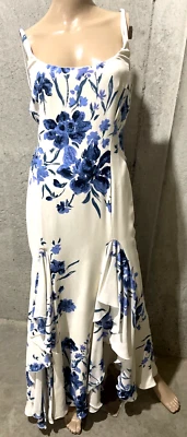 Escada Blue White Floral Bead Embroidered Long Maxi Gown Dress US 4 6 / DE 36 - image 1 of 4