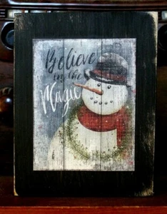 Believe in the Magic Muñeco de Nieve de Navidad Granja Letrero Bloque Estante Cuidador 3.5X4.5 - Imagen 1 de 2
