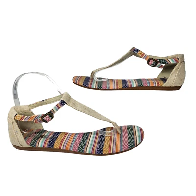 Босоножки женские TOMS 7,5 холщовые с ремешком на лодыжке регулируемые стринги желтовато-коричневые в полоску - Изображение 1 из 4