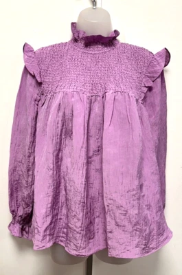 NEW! French Connection UK14 violet tulle Boza crinkle long sleeved smocked top - Image 1 of 4
