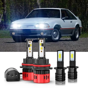 FIT Ford Mustang 1988-1993 6000K LED Headlight High Low + Fog Lights Bulbs 4pc - Picture 1 of 12