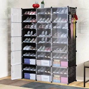Shoe Rack Storage Organizer Clear Door Unit Cube Cabinet Shelf Stackable 10-Tier - Picture 1 of 22