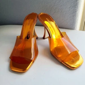 Guess Womens Hambree 6 Square Toe Slip On Slide Heels Shoes Orange FUNKY - Picture 1 of 7