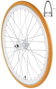 REDONDO 28 Zoll Vorderrad Singlespeed Fixie Laufrad Felge Weiß Orange + Reifen - Bild 1 von 1