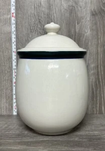 Vintage Gibson Housewares Ceramic Flour Jar/Canister W/Lid Green+Blue Stripe SM - Picture 1 of 6