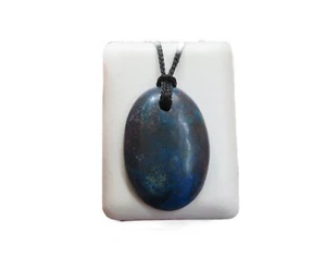 Großer Azurit Cabochon Anhänger frontal gebohrt mit Band Nr. 2594 - Bild 1 von 2