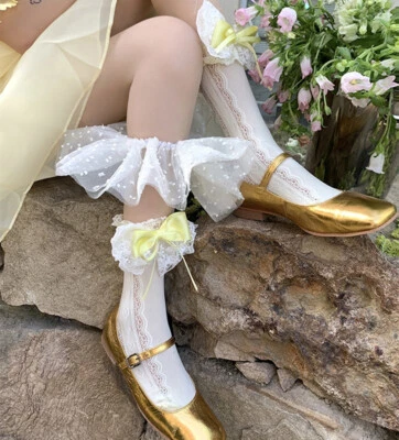 Mujeres Lolita Kawaii Niña Arco Lindo Tubo Calcetines Encaje Arco Medias Estilo Japonés  Foto 1 de 4