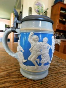 Villeroy & Boch Mettlach .25L Stein 2086 PEASANT DANCE Jasperware Design-c. 1910 - Picture 1 of 6