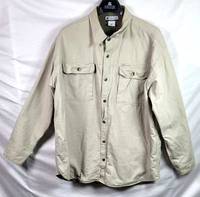 Jaqueta masculina Columbia lã forrada camisa lona 2XL bronzeada botão para cima celeiro - Imagem 1 de 4