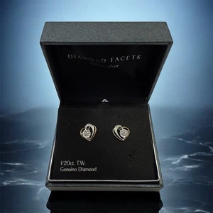 Sterling Silver 2 Tone Heart Earrings 1/20 TW Diamond - Picture 1 of 5