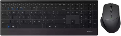 RAPOO Multi-mode Wireless Ultra-slim Desktop Set Keyboard/Mouse Black 9500M UK - Image 1 of 4