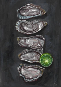 original painting A3 89SmE artwork oil paints modern oysters with lime - Picture 1 of 3
