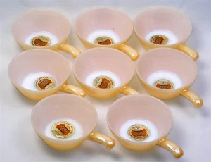 8 Vtg 1950s Fire King Peach Lusterware Beehive Lug Handle Soup Bowls NOS - Picture 1 of 8