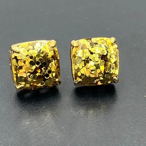 KATE SPADE New York Gold Glitter Crystal Small Square Prong Set Stud Earrings - Picture 1 of 7
