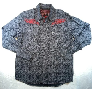 Southern Thread Shirt Mens L Black w/ Blue Paisley Pearl Snaps Red Embroidery - Picture 1 of 24
