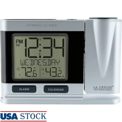 Digital Projection Clock Indoor Outdoor Temperature Atomic Time Alarm Sensor New - Image 1 of 4