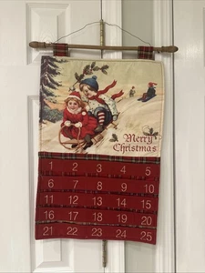 Vintage  Victorian Cloth Advent Christmas Calendar on wooden rod excellent cond - Picture 1 of 10