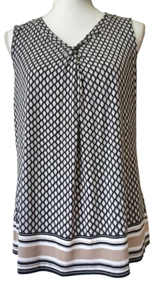 Pullover Croft & Barrow negro/blanco/gris/taupe sin mangas cuello en V, talla PM Foto 1 de 4