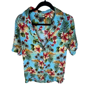 George Hawaiihemd Blau Island Knopfleiste Blumen Tropical Beach Medium (38-40) - Bild 1 von 7