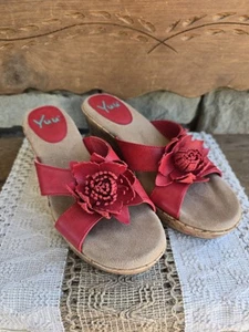 YUU Renny Artsy Red Floral Cork Wedge Heel Slide/Slip-On Sandals Size 6.5M - Picture 1 of 14