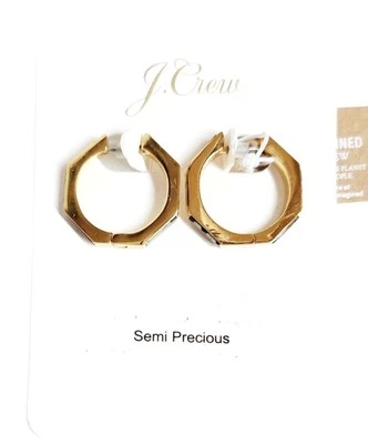 J.Crew Semi-Precious Stone Huggie Hoop Earrings Golden Hickory Gold Plated NWT - Image 1 of 4