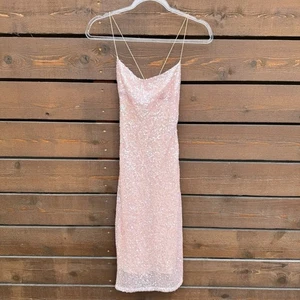 Vintage 90s Y2K Richard Tyler Couture Net Mesh Sequin Sheath Dress Sz 4 Pink - Bild 1 von 22