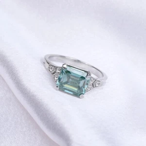 Unique Aquamarine Wedding Ring Vintage Ring Diamond Aquamarine Ring - Picture 1 of 6