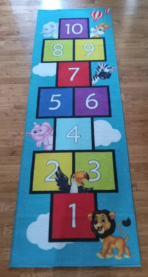 NIP Hopscotch Counting Game Floor Rug Mat with Dice 26" by 79" Non-Skid - Image 1 of 4