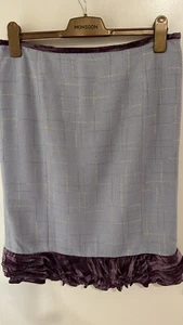Coronets And Queens Blue Check Wool Blend Skirt With Velvet Trim Size Large - Picture 1 of 18