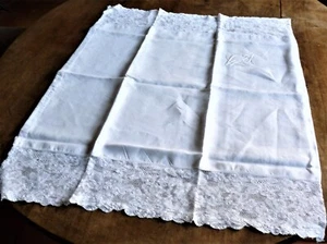 Originale grande taie oreiller en fil de lin ancien monogramme/dentelle Luxeuil - Zdjęcie 1 z 18