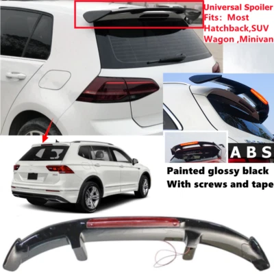 Universal Gloss Black Rear Roof Spoiler Top Wing Lip w/Light For VW Tiguan 2018+ - Image 1 of 4