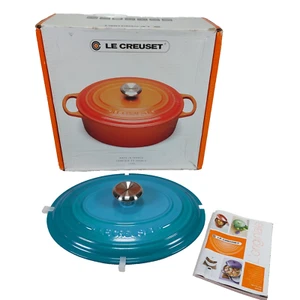 Le Creuset 29 cm Signature ovale Auflaufform nur Deckel türkis Gusseisen Neu - Bild 1 von 15
