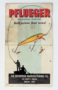 Señuelo de pesca Pflueger 1951 folleto globo terráqueo, Poprite, señuelos de pesca antiguos - Imagen 1 de 4
