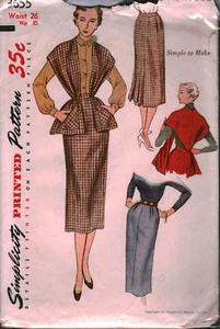 3655 Vintage Simplicity Sewing Pattern Misses 1950s Straight Skirt Shaped Stole - Picture 1 of 2