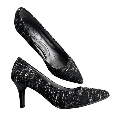 Zapatos de salón Lifestride para mujer 7M negros blancos brillantes tweed Sevyn flexibles punta puntiaguda Foto 1 de 4