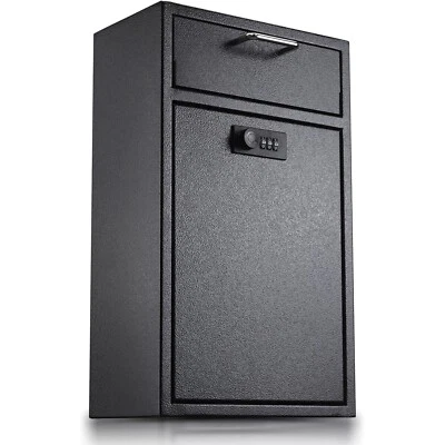 Mailbox Key Drop Box Front Locking Cabinet Anti-Theft Heavy Duty Steel Black - Image 1 of 4