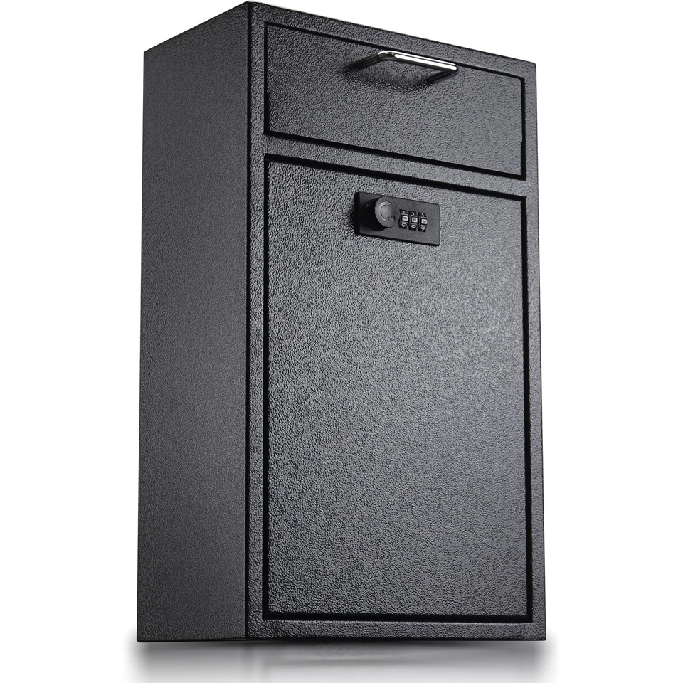 Mailbox Key Drop Box Front Locking Cabinet Anti-Theft Heavy Duty Steel Black - Image 1 of 4