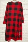 Large/XL/1X New Red Black Check Duster Plaid Long Cardigan Sweater Stretchy Knit