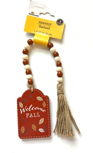 16" Wooden Bead Garland Welcome Fall Tasseled Tiered Tray Home Decor Autumn - Picture 1 of 1