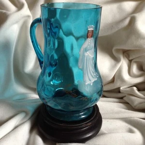 Antique 18.c. Blue Glass Wine Cup Royal White Queen Wien Statue Hungary Monarchy - Picture 1 of 12